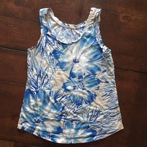 LOFT Abstract Blue and White Floral Tank Top - XS